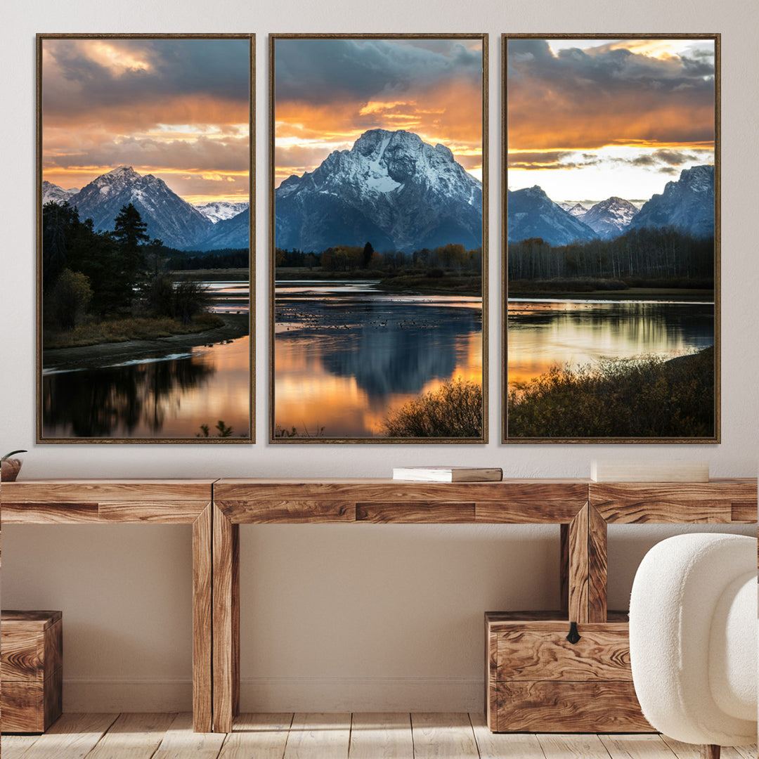Mountain Sunset Wall Art Canvas Print, Framed Alpine Wilderness Art Picture Print, Golden Hour Perfect Wilderness Decor Artwork
