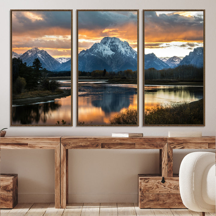 Mountain Sunset Wall Art Canvas Print, Framed Alpine Wilderness Art Picture Print, Golden Hour Perfect Wilderness Decor Artwork