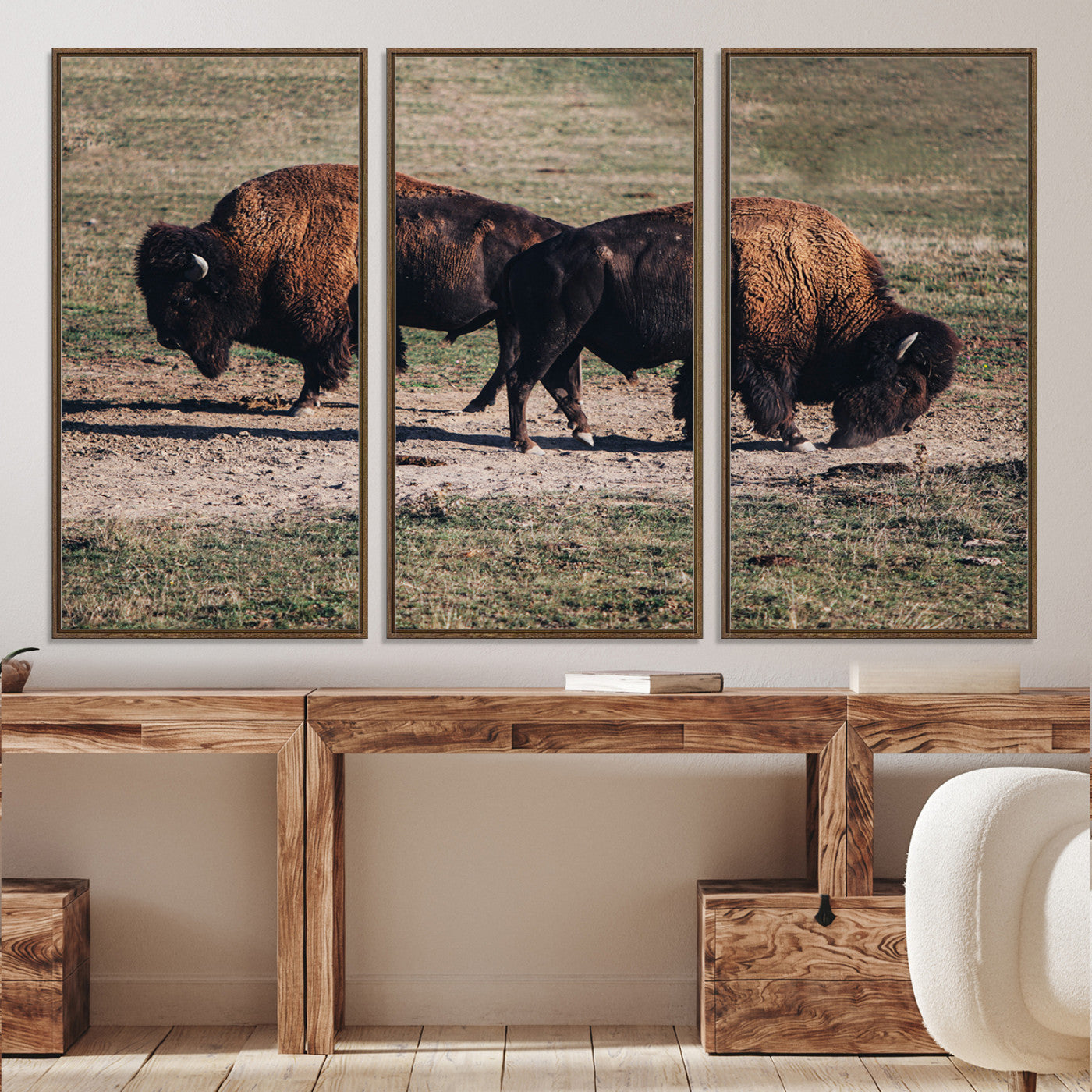 58141885-MGV-CV-36X24-Bison Photography Wall Art Canvas Print, Framed Western Wildlife Art Picture Print, Modern Ranch Perfect Western Rustic Decor Artwork
