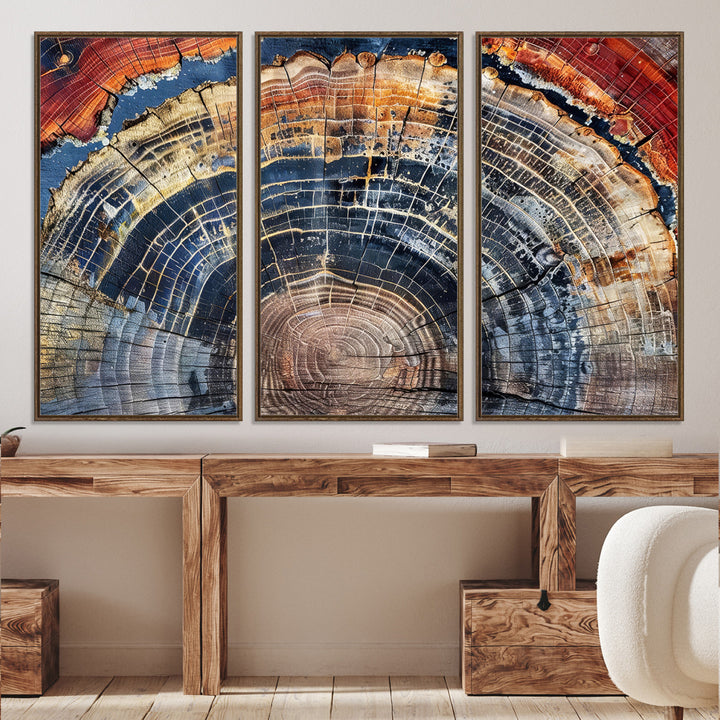 Tree Rings Canvas Wall Art Print, Framed Wood Texture Art Picture Print, Petrified Wood Perfect Modern Rustic Decor Artwork