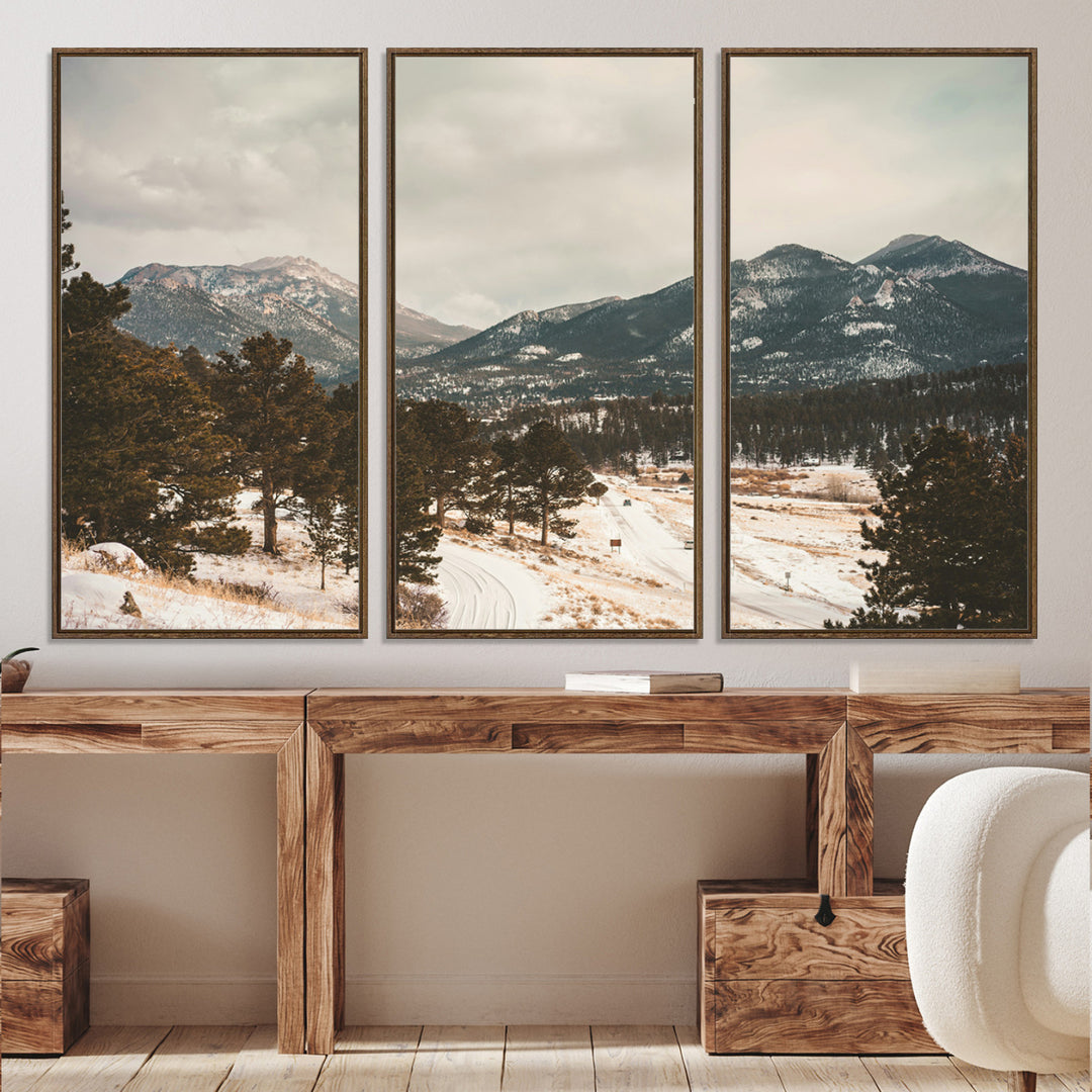 Mountain Landscape Wall Art Canvas Print, Framed Snowy Peaks Art Picture Print, Alpine Aesthetic Perfect Rustic Winter Decor Artwork