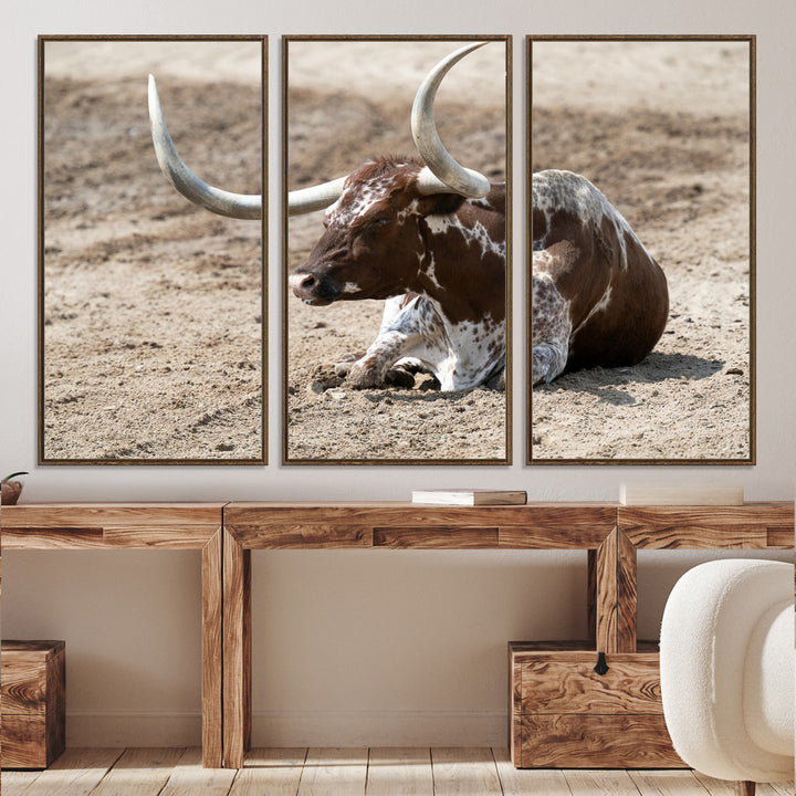Texas Longhorn Wall Art Canvas Print, Framed Country Living Art Picture Print, Farmhouse Perfect Western Decor Artwork