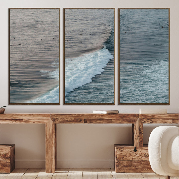 Ocean Waves Wall Art Canvas Print, Framed Coastal Serenity Art Picture Print, Surf Perfect Coastal Decor Artwork
