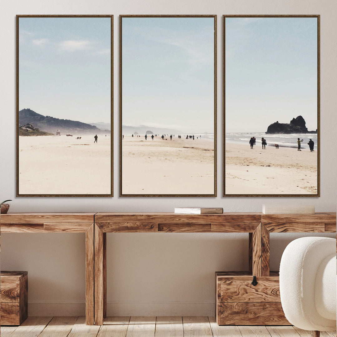 Minimalist Beach Wall Art Canvas Print, Framed Coastal Serenity Art Picture Print, Soft Sand Perfect Coastal Decor Artwork
