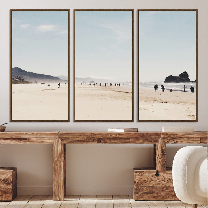Minimalist Beach Wall Art Canvas Print, Framed Coastal Serenity Art Picture Print, Soft Sand Perfect Coastal Decor Artwork
