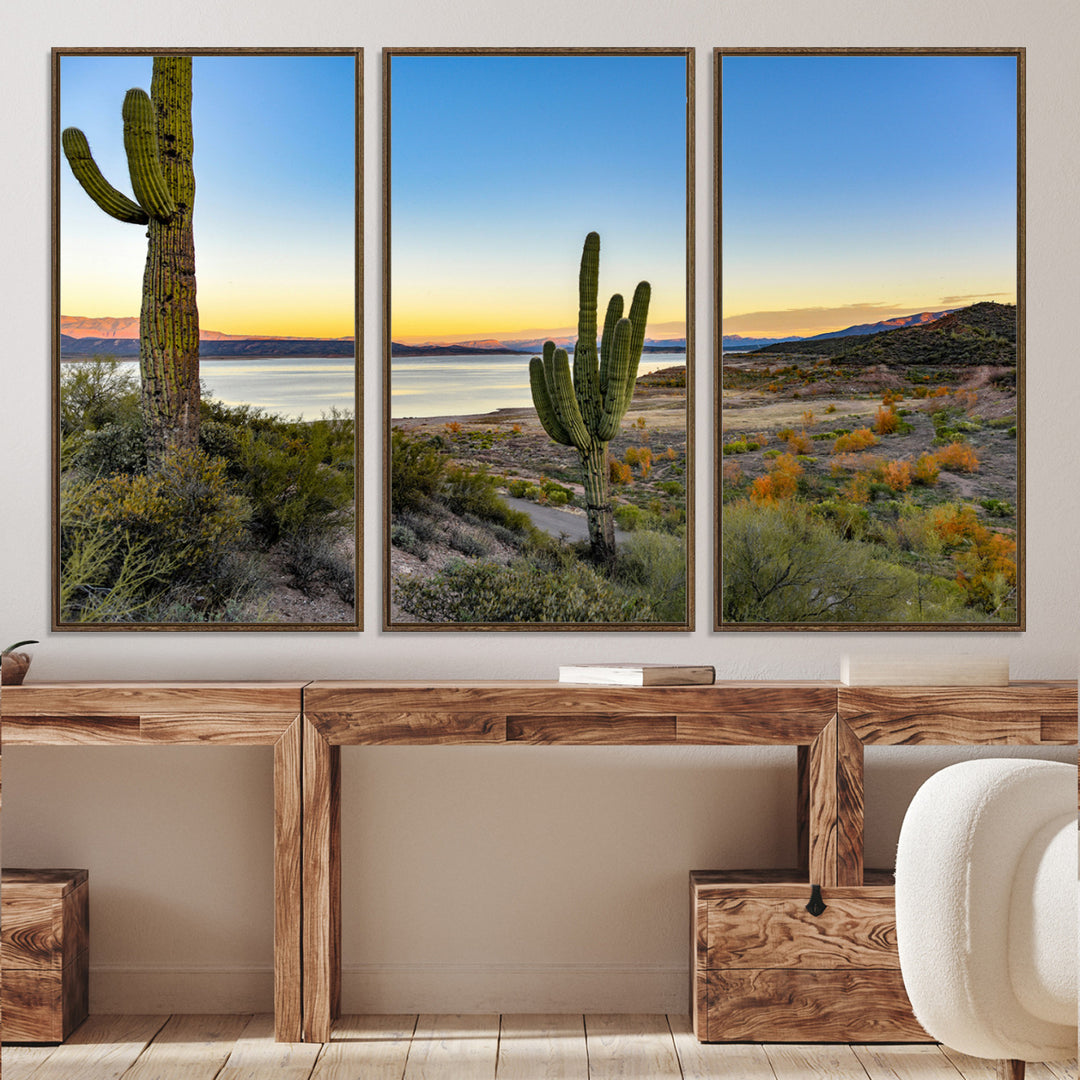 Saguaro Cactus Wall Art Canvas Print, Framed Desert Sunset Art Picture Print, Southwestern Perfect Southwestern Decor Artwork
