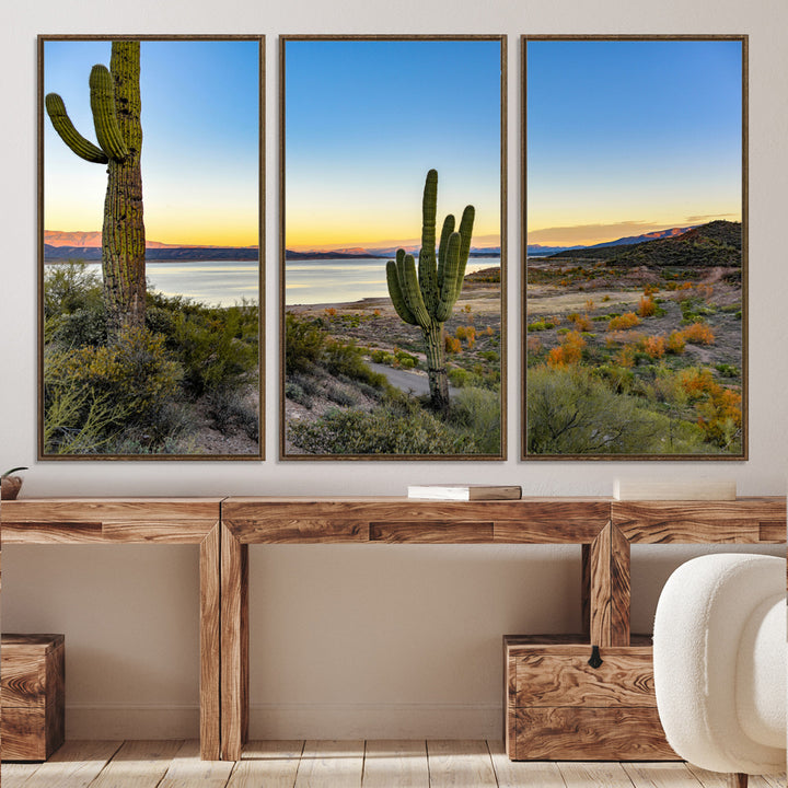Saguaro Cactus Wall Art Canvas Print, Framed Desert Sunset Art Picture Print, Southwestern Perfect Southwestern Decor Artwork