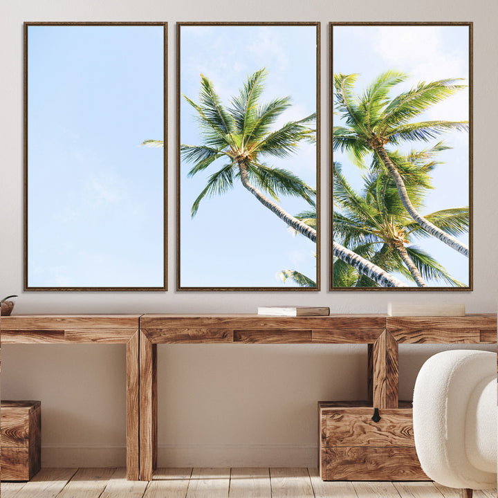 Palm Trees Wall Art Canvas Print, Framed Tropical Art Picture Print, Coastal Perfect Tropical Decor Artwork