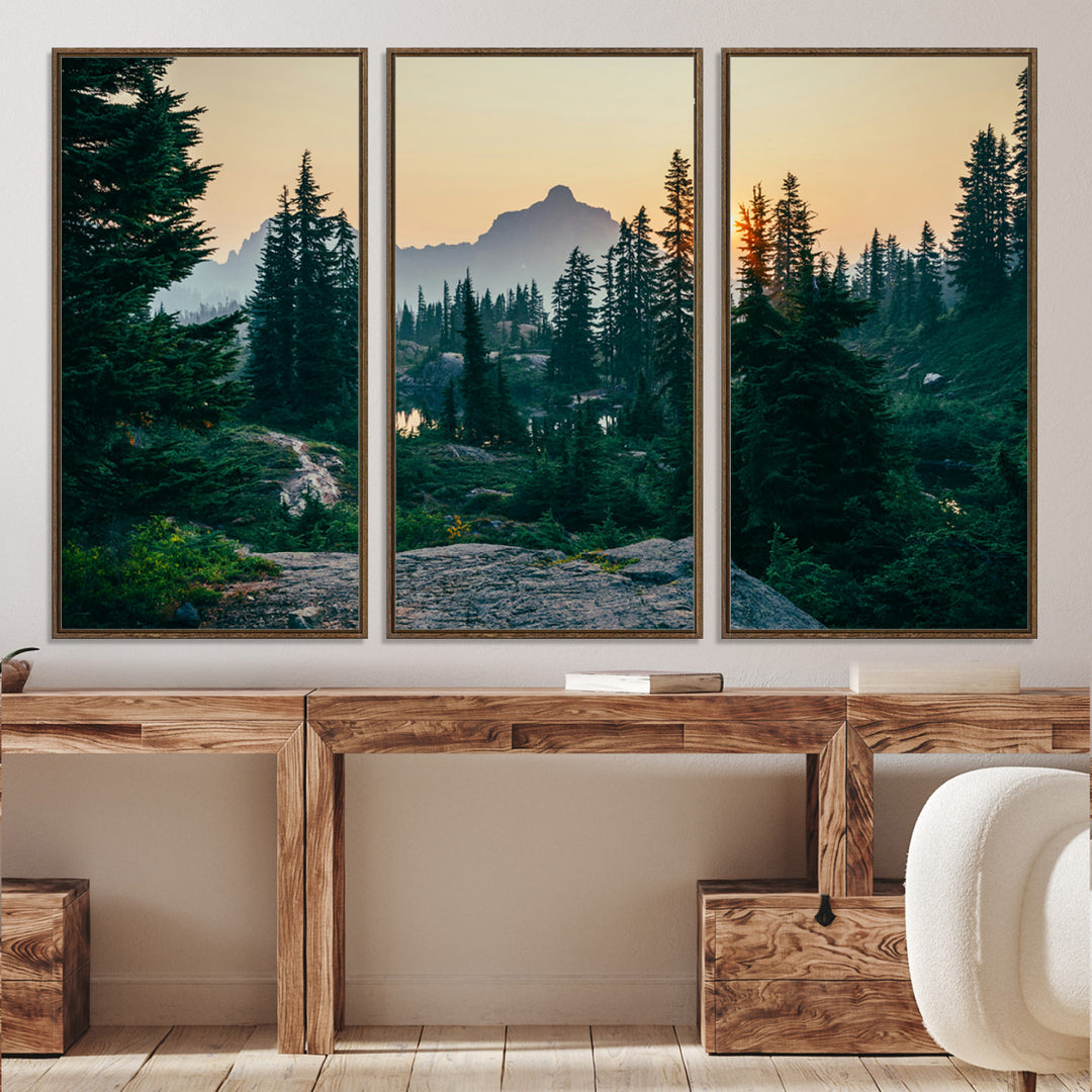 Mountain Wall Art Canvas Print, Framed Forest Serenity Art Picture Print, Mountain Perfect Rustic Decor Artwork