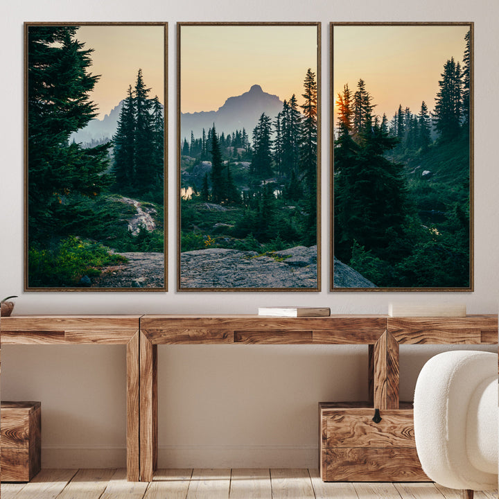 Mountain Wall Art Canvas Print, Framed Forest Serenity Art Picture Print, Mountain Perfect Rustic Decor Artwork