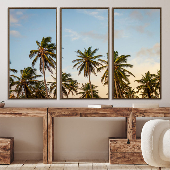 Palms Wall Art Canvas Print, Framed Tropical Art Picture Print, Coastal Perfect Coastal Decor Artwork