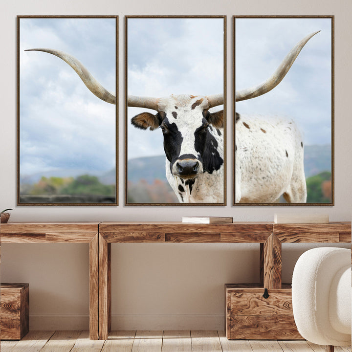 Texas Longhorn Wall Art Canvas Print, Framed Western Rustic Art Picture Print, Farmhouse Decor Perfect Farmhouse Decor Artwork
