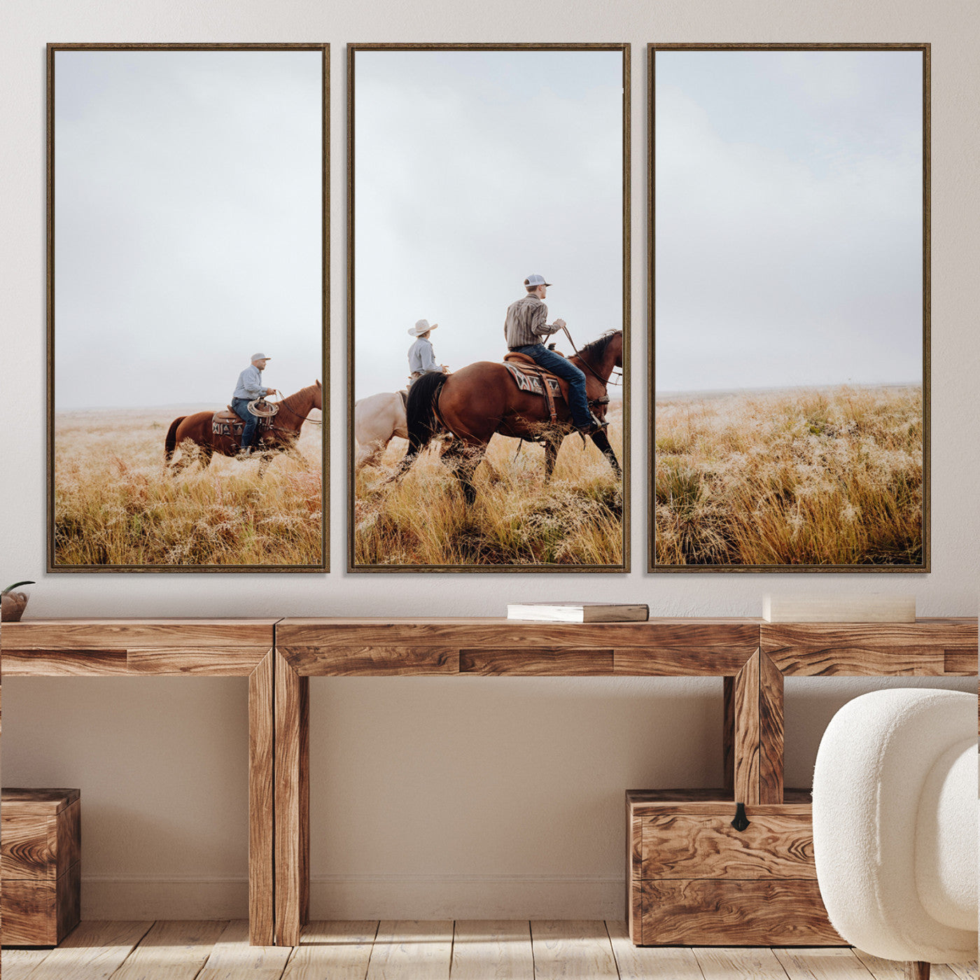 94723307-MGV-CV-36X24-Western Cowboys Wall Art Canvas Print, Framed Rustic Prairie Art Picture Print, Horseback Riding Print Canvas, Perfect Rustic Western Decor