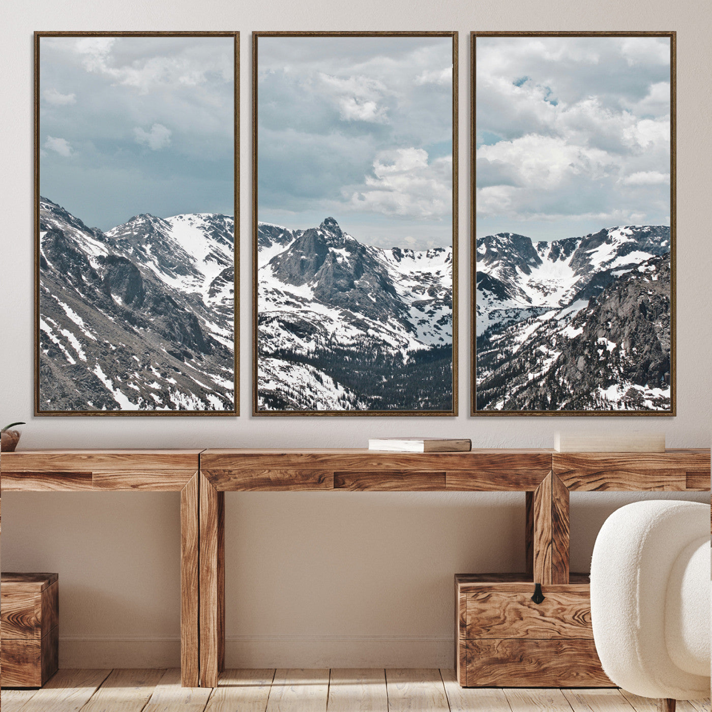 94074619-MGV-CV-36X24-Snowy Peaks Wall Art Canvas Print - Framed Alpine Wilderness Art, Alpine Wall Art Canvas, Mountain Escape Perfect Winter Serenity Decor