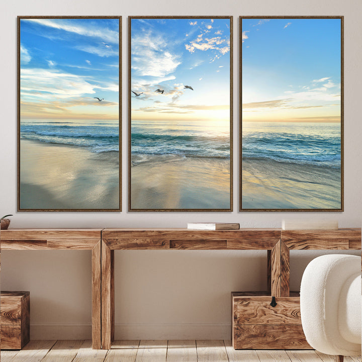 20708696-MGV-CV-36X24-Minimalist Seaside Morning Glow Art Canvas Print, Golden Reflections Perfect Coastal Minimalist Decor Artwork