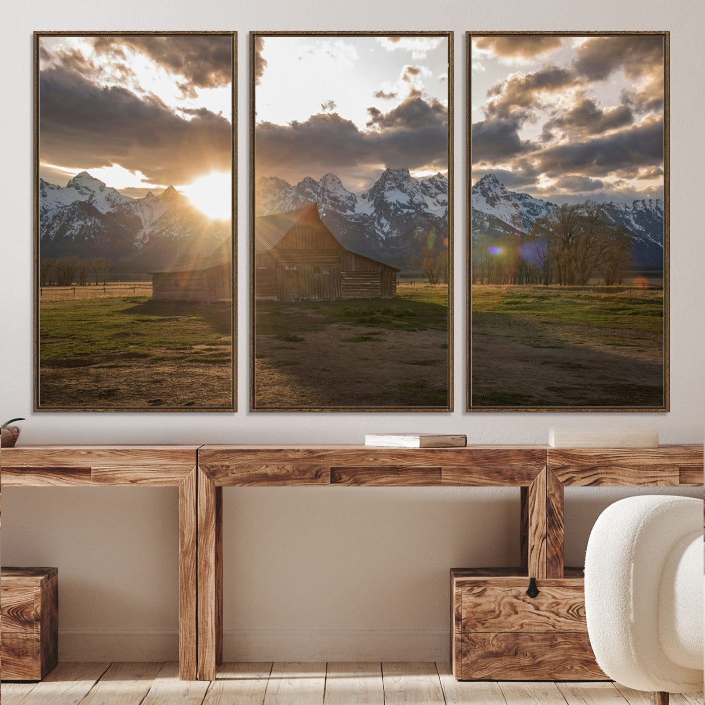 52555760-MGV-CV-36X24-Snowy Peaks Wall Art Canvas Print, Framed Nature Escape Art Picture Print, Rustic Charm Perfect Rustic Western Decor Artwork