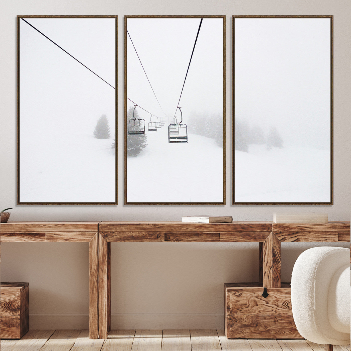 20216390-MGV-CV-36X24-Ski Lift Print Wall Art Canvas, Framed Snowy Landscape Art Picture Print, Alpine Adventure Perfect Nordic Minimalist Decor Artwork