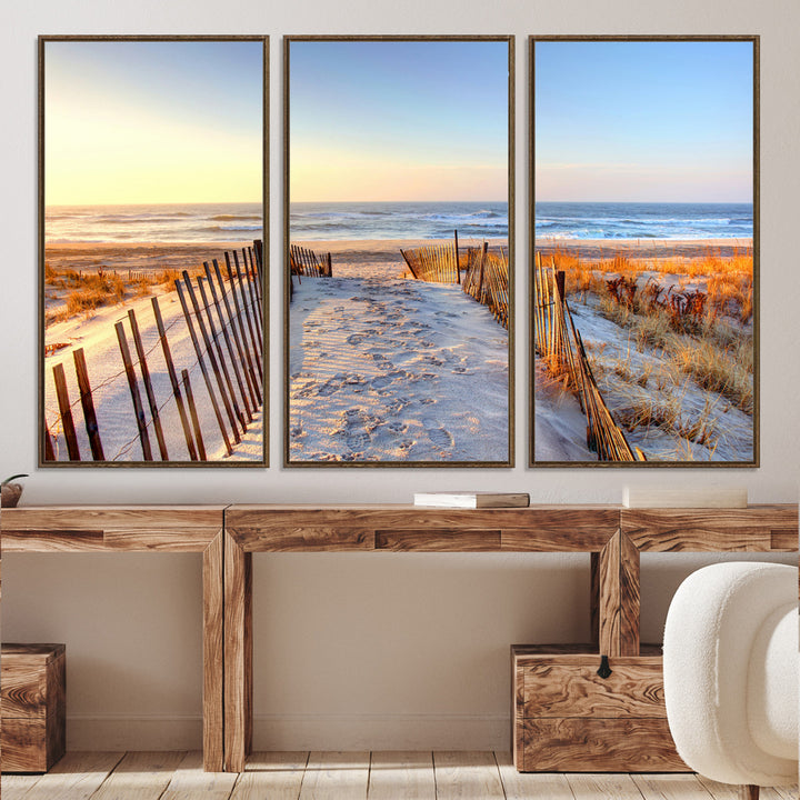 Ocean Sunset Wall Art Wall Art Canvas Print, Framed Nautical Photography Art Picture Print, Summer Beach House Decor Perfect Coastal