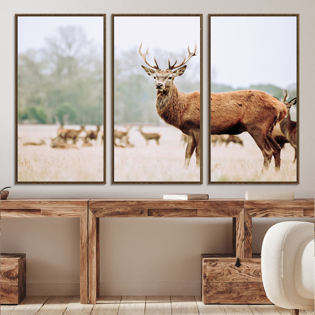 Rustic Nature Print Wall Art Canvas Print, Framed Deer Canvas Wall Art Art Picture Print, Nordic Animal Art Perfect Rustic Nature Decor