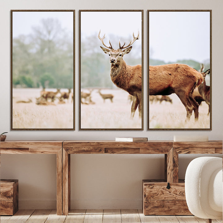 Rustic Nature Print Wall Art Canvas Print, Framed Deer Canvas Wall Art Art Picture Print, Nordic Animal Art Perfect Rustic Nature Decor