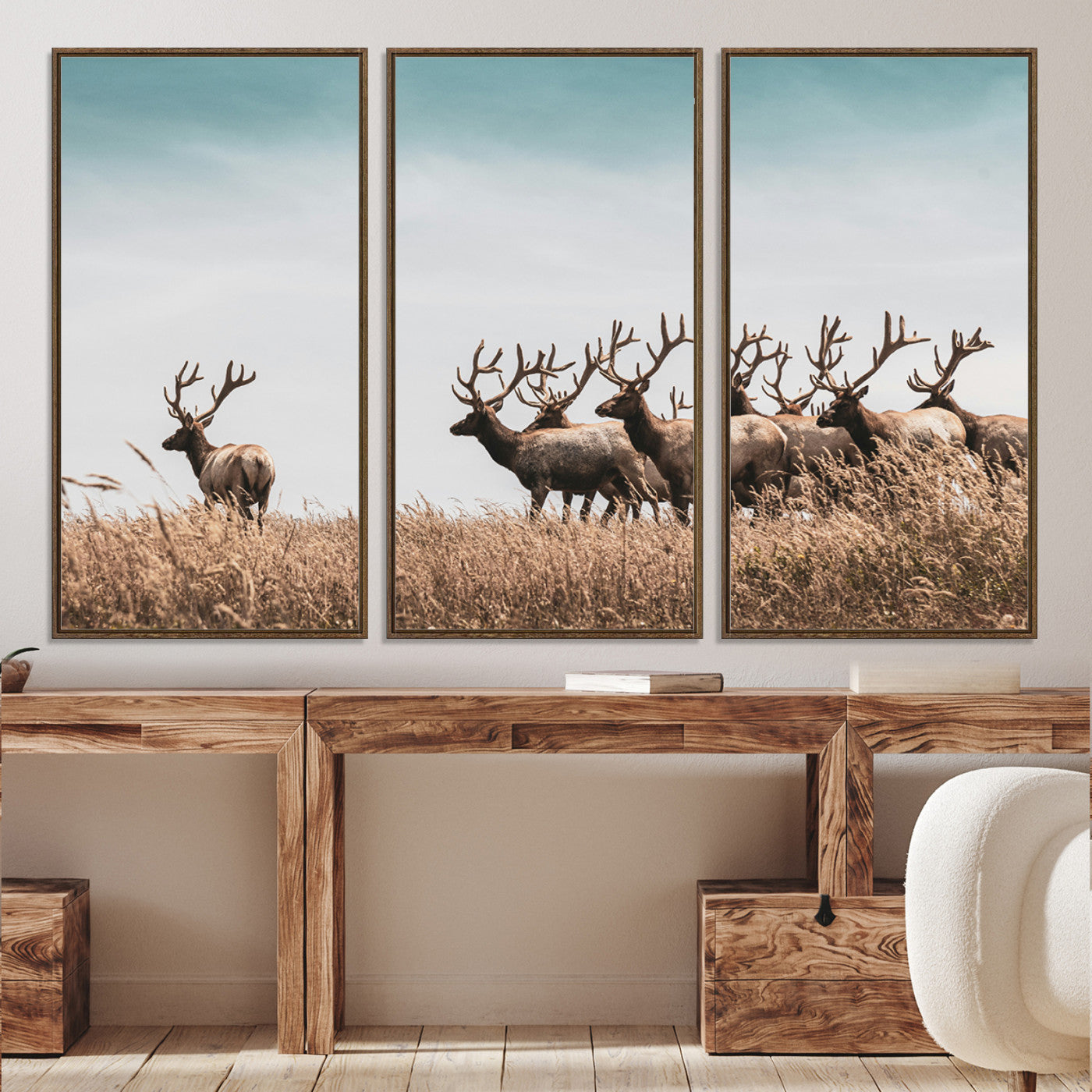 81594705-MGV-CV-36X24-Elk Herd Wall Art Canvas, Antler Canvas Print, Framed Wildlife Photography Art Picture Print, Rustic Nature Print Perfect Rustic Wildlife