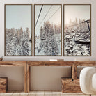 91534512-MGV-CV-36X24-Frosty Pines Wall Art Canvas Print, Framed Cozy Cabin View Art Picture Print, Ski Lift Ride Perfect Rustic Lodge Decor Artwork