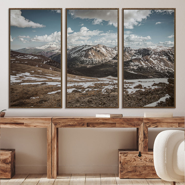 Mountain Landscape Wall Art Canvas Print, Framed Snowy Peaks Art Picture Print, Rugged Highlands Perfect Rustic Adventure Decor Artwork