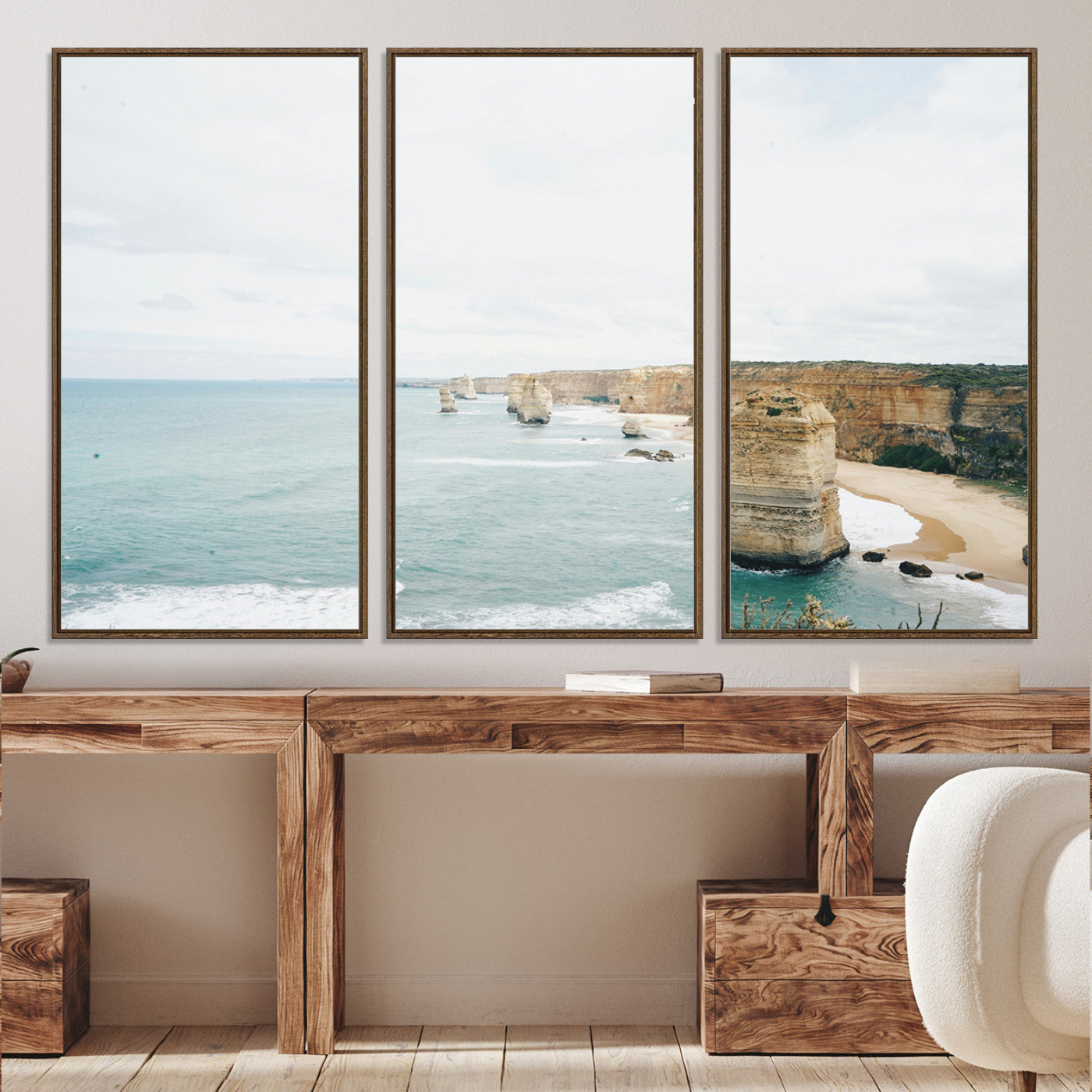 70095633-MGV-CV-36X24-Twelve Apostles Wall Art Canvas Print, Framed Coastal Cliffs Art Picture Print, Rugged Rock Formations Perfect Minimalist Coastal Decor
