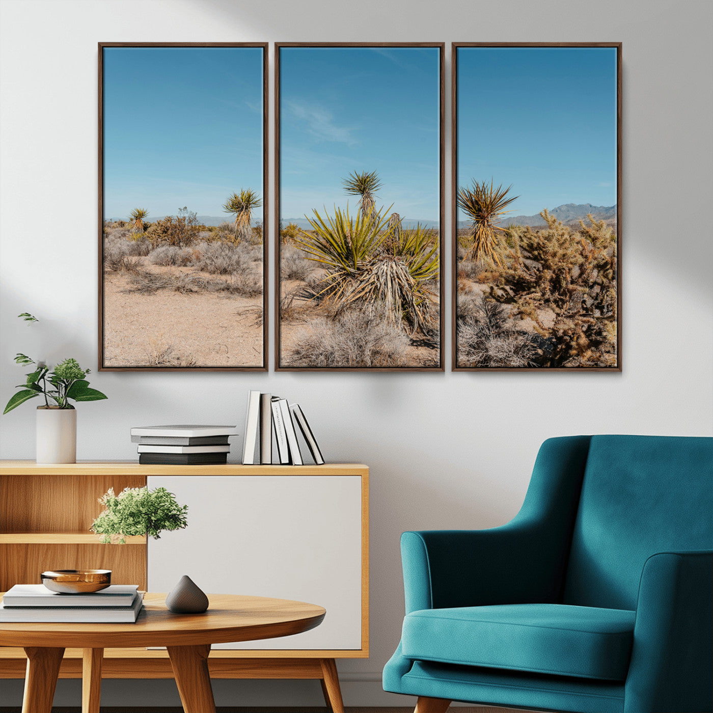MGV-FC-48X32-3P - Joshua Tree Wall Art Canvas Print, Framed Desert Landscape Art Picture Print, Warm Earth Tones Perfect Southwestern Minimalist Decor Artwork
