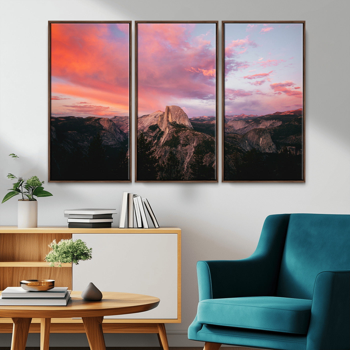 MGV-FC-48X32-3P - Half Dome Wall Art Canvas Print, Framed Yosemite National Park Art Picture Print, Dramatic Sunset Perfect Adventurous Wilderness Decor Artwork