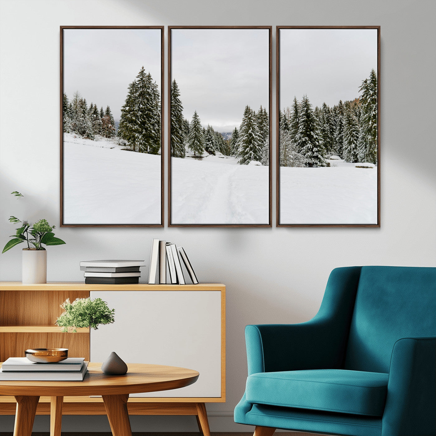 MGV-FC-48X32-3P - Frosty Pines Wall Art Canvas Print, Framed Silent Snowfall Art Picture Print, Cozy Cabin Vibes Perfect Nordic Minimalist Decor Artwork