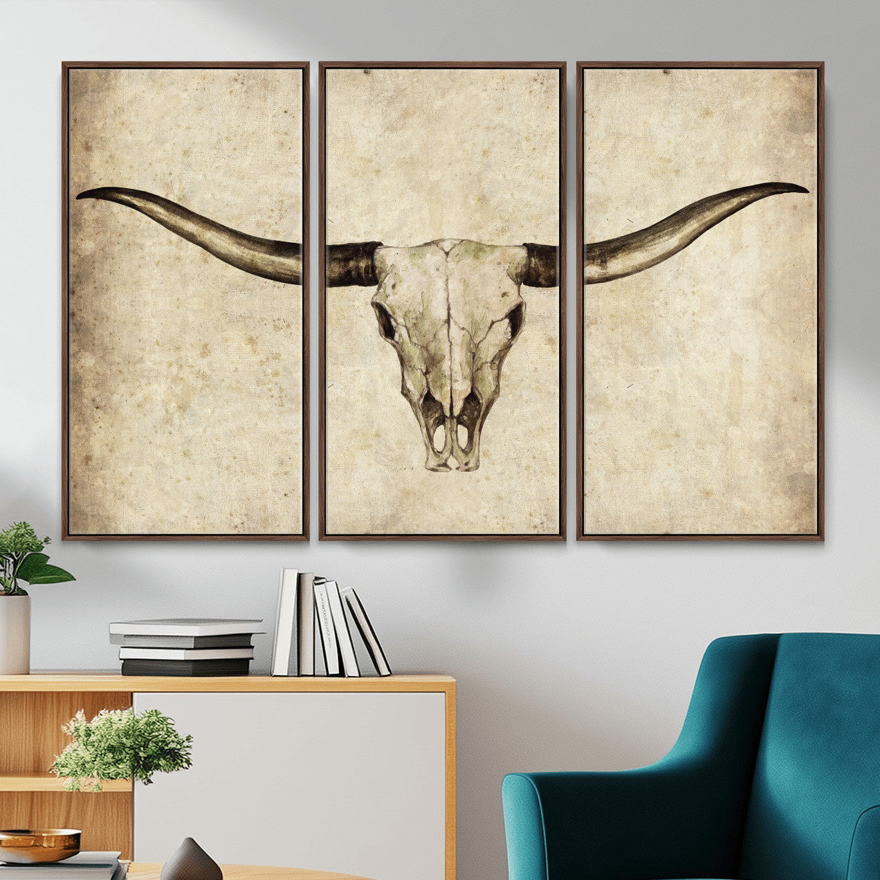 42788678-MGV-CV-36X24 - Longhorn Skull Wall Art Canvas Print – Rustic Western Artwork Print for Living Room Wall Decor