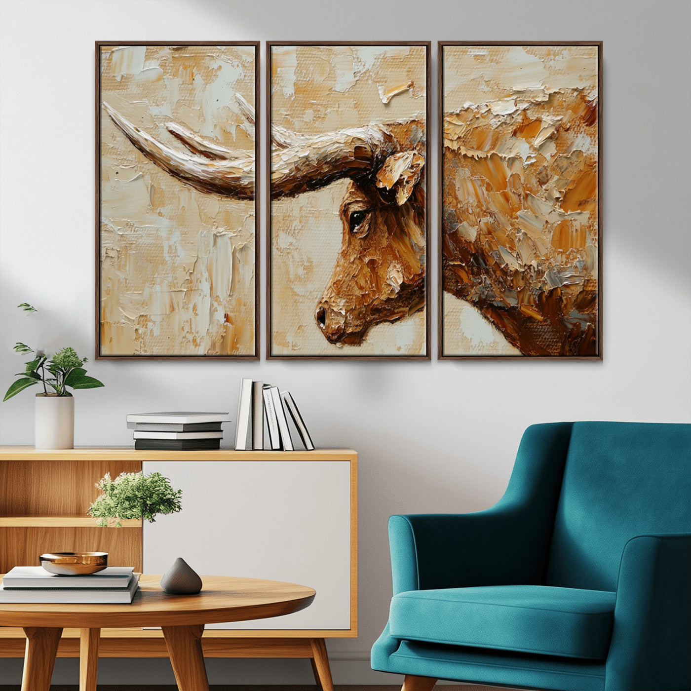 69611428-MGV-CV-36X24-Rustic Longhorn Bull Wall Art Canvas Print – Vintage Western Cattle Painting, Texas Steer Artwork for Ranch, Farmhouse or Cowboy Decor