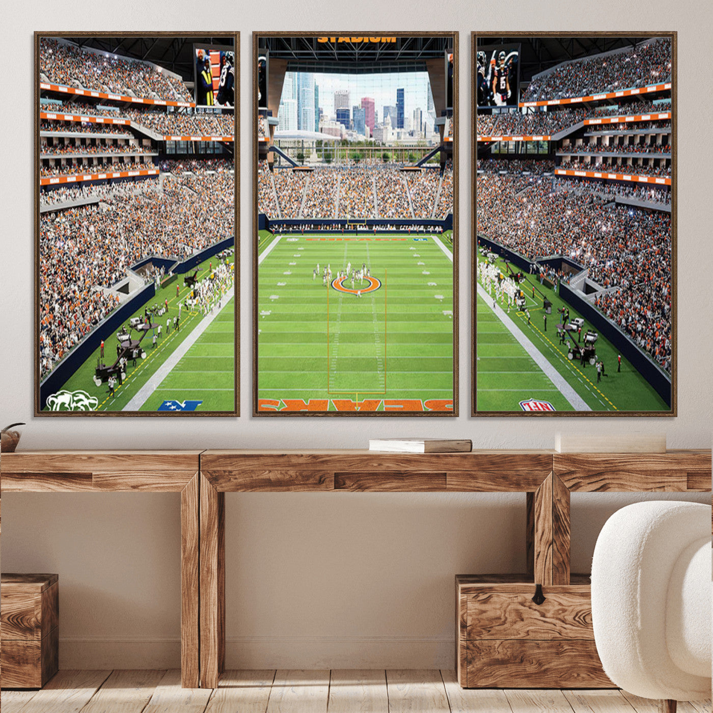 76935553-MGV-CV-36X24-Chicago Bears Soldiers Field Wall Art Canvas Print – Framed Football Stadium Artwork for Sports Fans, Soldier Field Skyline Canvas Decor for Game Room or Man Cave