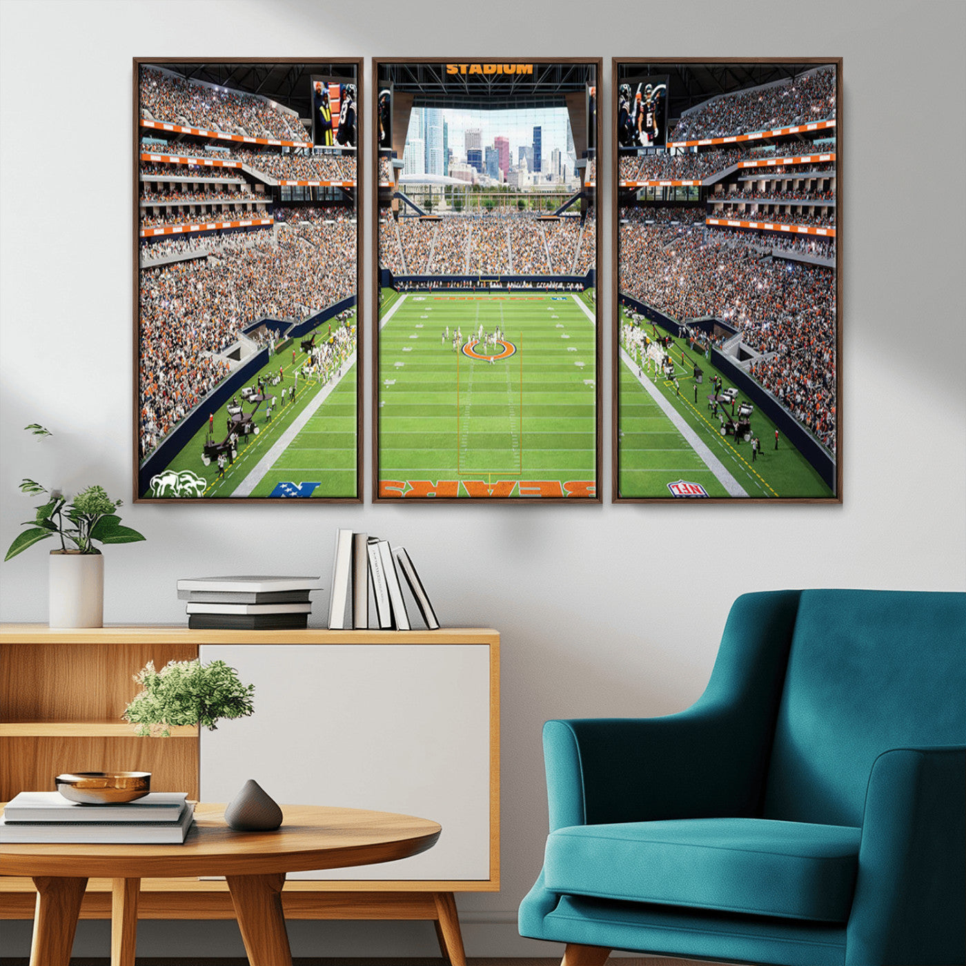 MGV-FC-48X32-3P - Chicago Bears Soldiers Field Wall Art Canvas Print – Framed Football Stadium Artwork for Sports