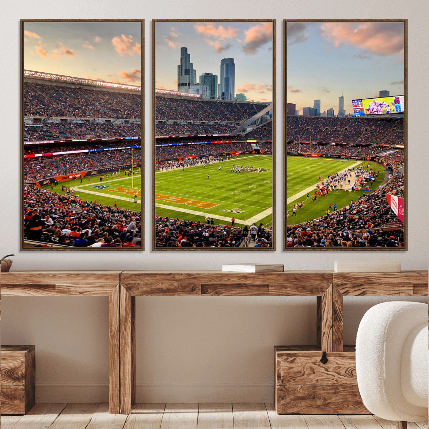 55377093-MGV-CV-36X24-Chicago Bears Soldiers Field Wall Art Canvas Print – Framed Football Stadium Artwork for Sports Fans, Soldier Field Skyline Canvas Decor for Game Room or Man Cave