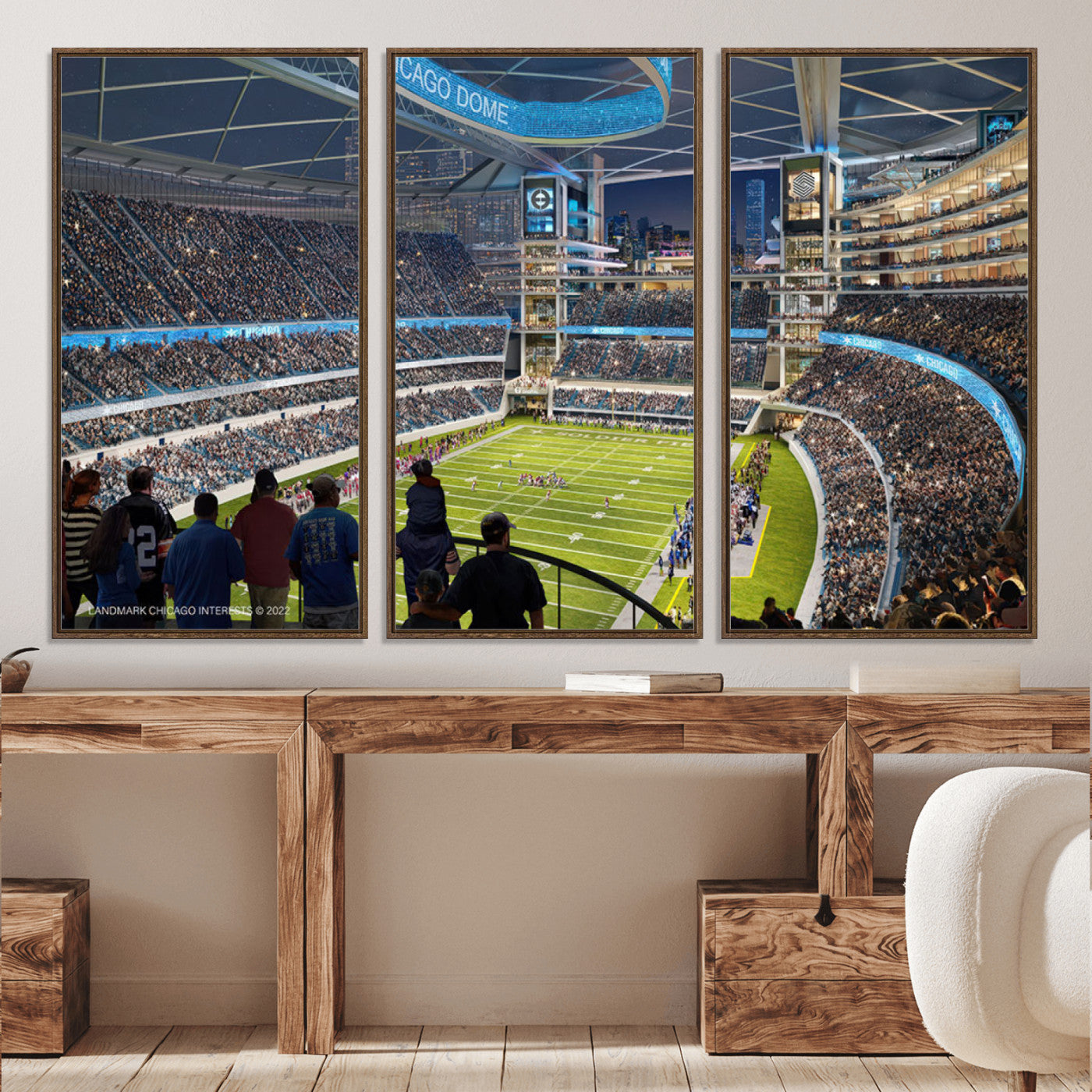 41816511-MGV-CV-36X24-Chicago Bears Soldiers Field Wall Art Canvas Print – Framed Football Stadium Artwork for Sports Fans, Soldier Field Skyline Canvas Decor for Game Room or Man Cave