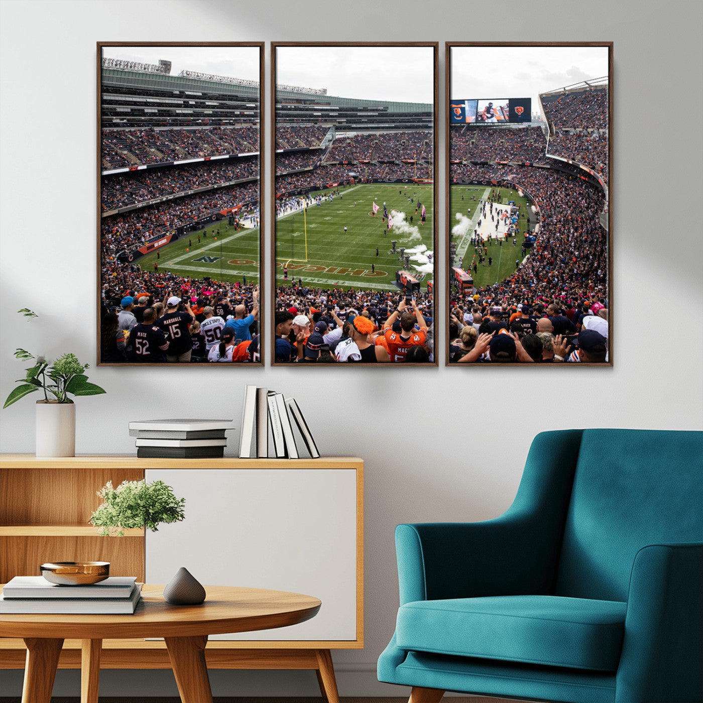 18347149-MGV-CV-36X24-Chicago Bears Soldiers Field Wall Art Canvas Print – Framed Football Stadium Artwork for Sports Fans, Soldier Field Skyline Canvas Decor for Game Room