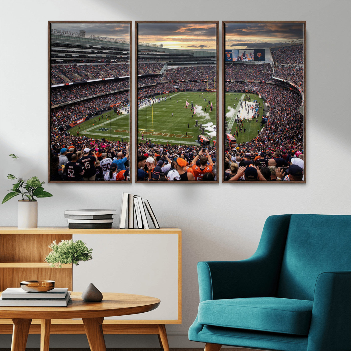 MGV-FC-48X32-3P - Chicago Bears Soldiers Field Wall Art Canvas Print – Framed Football Stadium Artwork for Sports