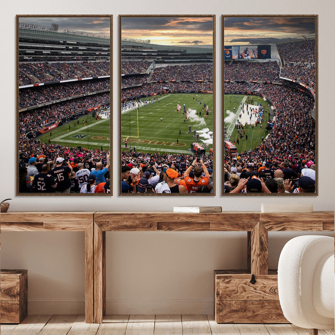 87578930-MGV-CV-36X24-Chicago Bears Soldiers Field Wall Art Canvas Print – Framed Football Stadium Artwork for Sports Fans, Soldier Field Skyline Canvas Decor for Game Room or Man Cave
