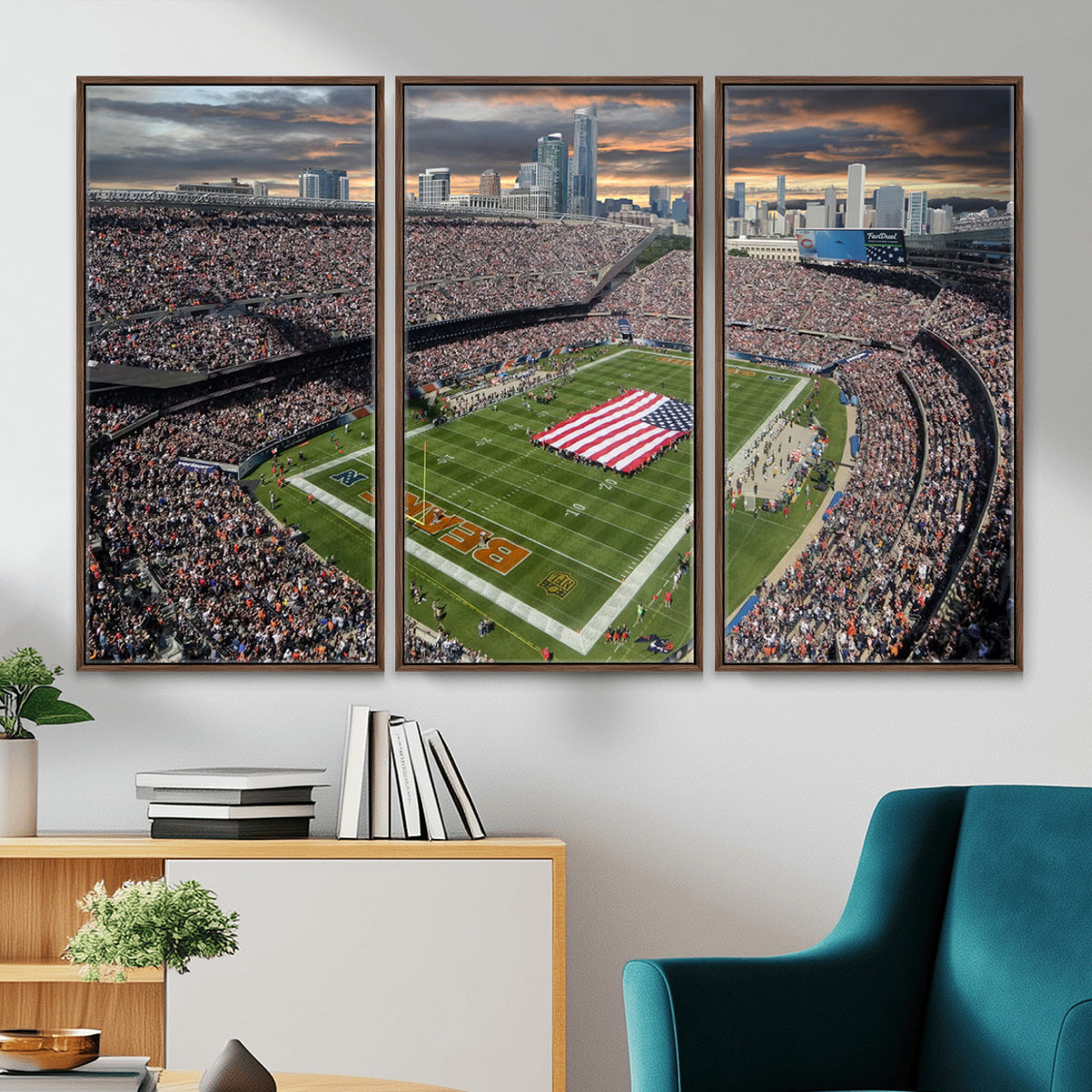 98106777-PAN-FL-20X10 - Chicago Bears Soldiers Field Wall Art Canvas Print, Extra Large Game Room Wall Decor