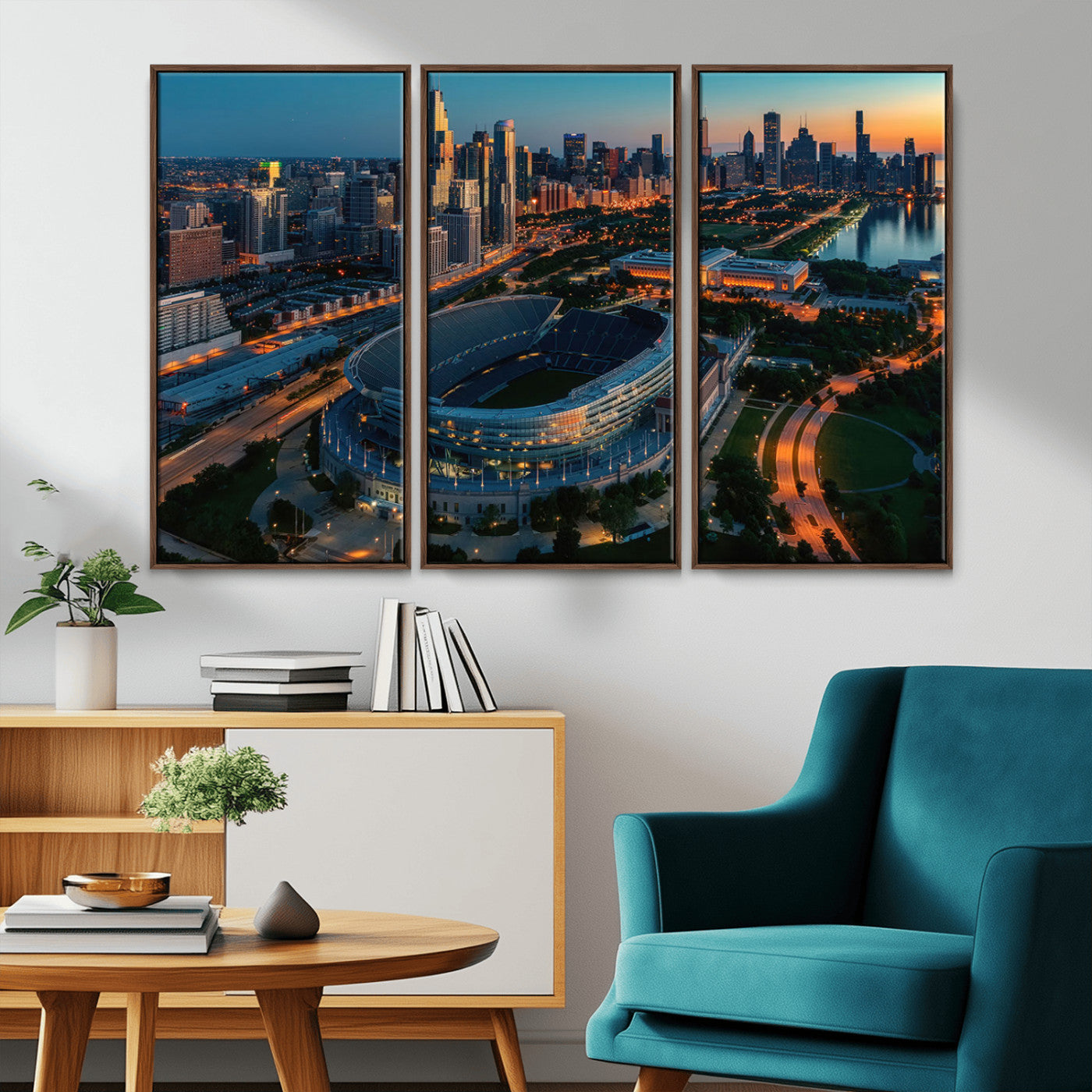 MGV-FC-48X32-3P - Chicago Bears Soldiers Field Wall Art Canvas Print – Framed Football Stadium Artwork for Sports
