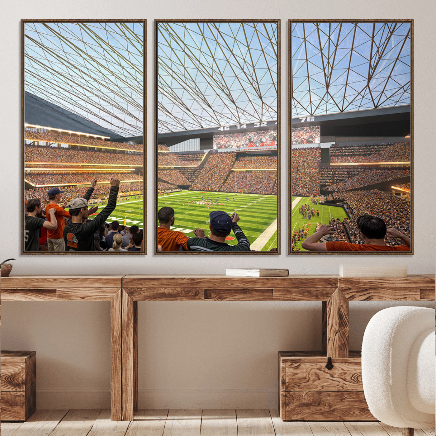 81960112-MGV-CV-36X24-Cleveland Browns Stadium Wall Art Canvas Print – Framed Football Artwork Featuring Cleveland Skyline and Browns Stadium, Perfect for Man Cave or Game Room Decor
