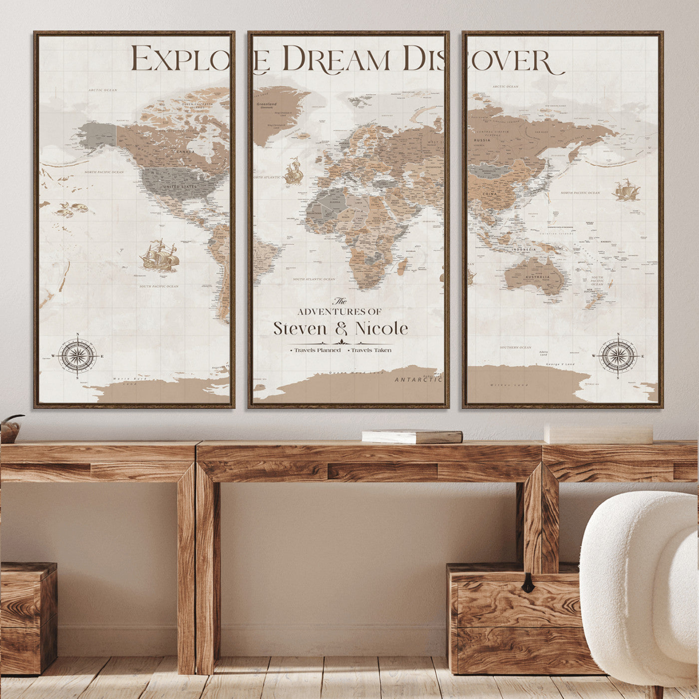 95738134-MGV-CV-36X24-Custom Push Pin World Map Wall Canvas Print – Personalized Travel Tracker with Pins – Framed Large Multi-Size Canvas for Home Office Decor