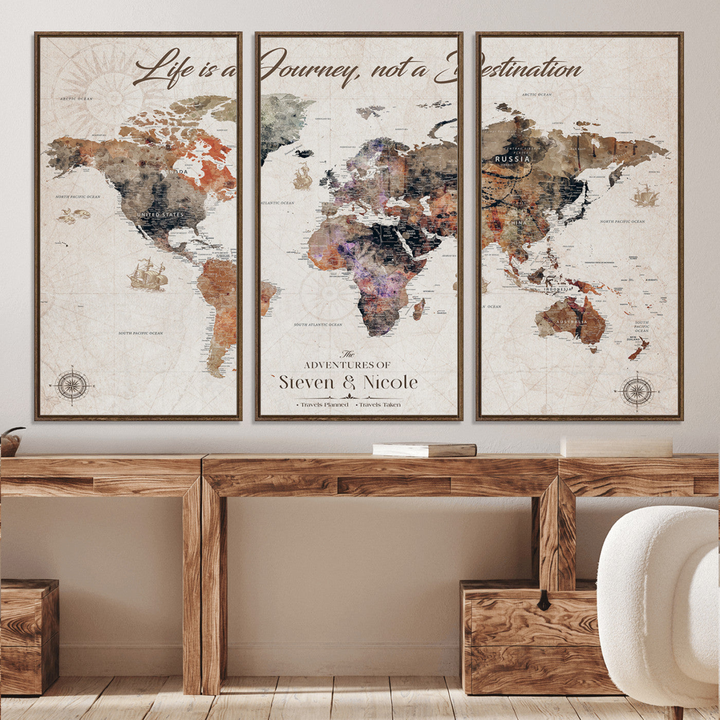 96000140-MGV-CV-36X24-Custom Push Pin World Map Wall Canvas Print – Personalized Travel Tracker with Pins – Framed Large Multi-Size Canvas for Home Office Decor