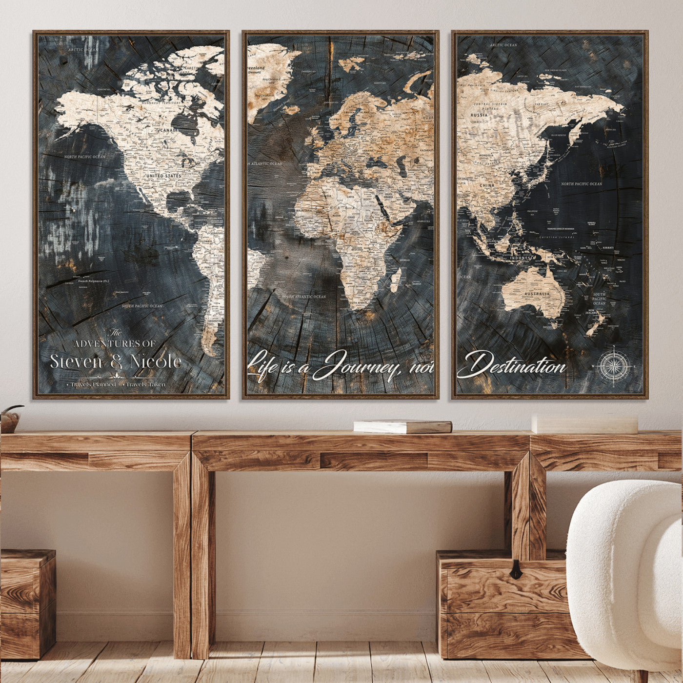13001721-MGV-CV-36X24-Custom Push Pin World Map Wall Canvas Print – Personalized Travel Tracker with Pins – Framed Large Multi-Size Canvas for Home Office Decor
