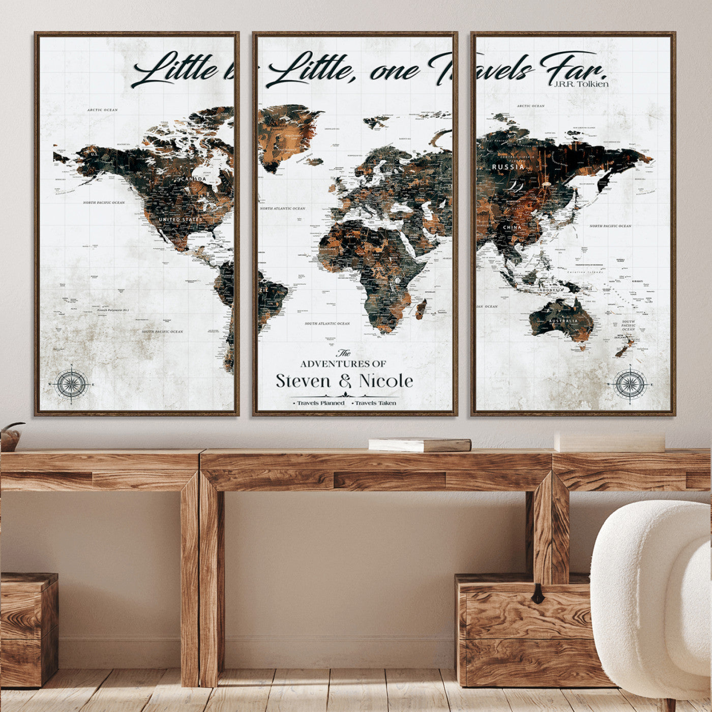 89231588-MGV-CV-36X24-Custom Push Pin World Map Wall Canvas Print – Personalized Travel Tracker with Pins – Framed Large Multi-Size Canvas for Home Office Decor
