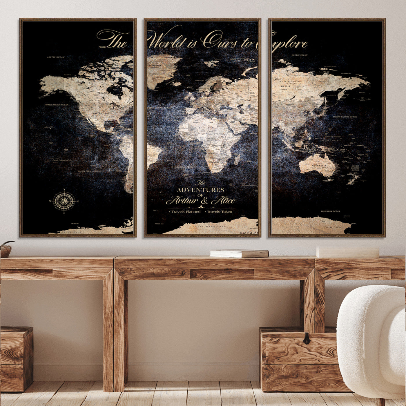 21010471-MGV-CV-36X24-Customize Push Pin World Map Wall Canvas Print, Personalized Travel Tracker with Pins, Framed Large Canvas for Home Office Decor - H37