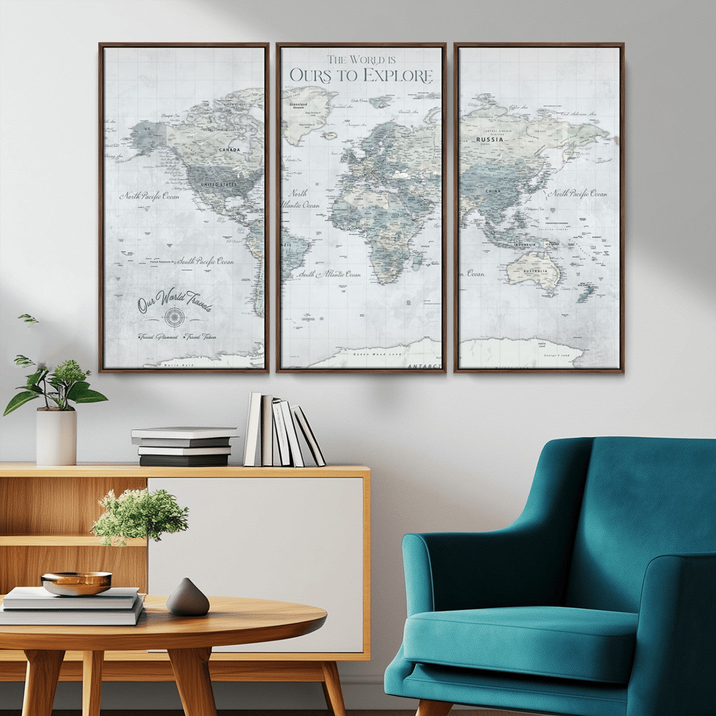 Custom Push Pin World Map Wall Canvas Print – Personalized Travel Tracker with Pins – Framed Custom Quotie Canvas for Home Office Decor