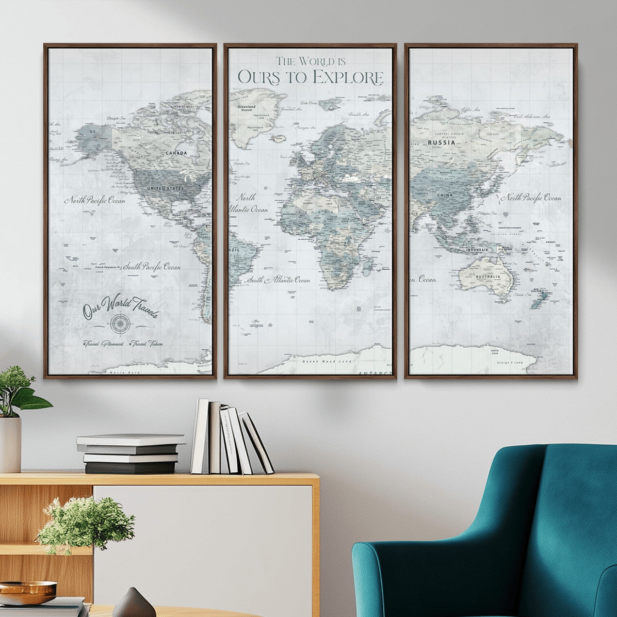 73654056-MGV-FC-48X32-3P - Personalized Push Pin World Map Canvas Print – Custom Framed Travel Tracker Artwork for Couples or Home Decor